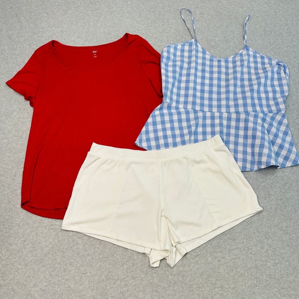 Sleepwear Loungewear Bundle of 3 WMNS XL/2XL Red Blue White Ribbed Cozy Casual